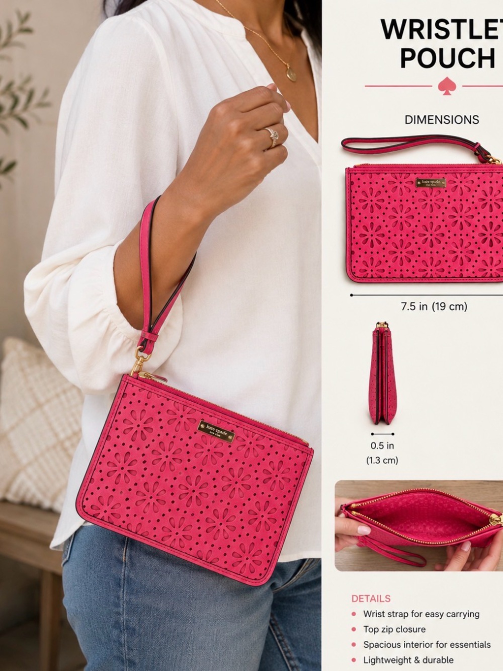 kate spade Pink Floral Laser-Cut Wristlet Clutch